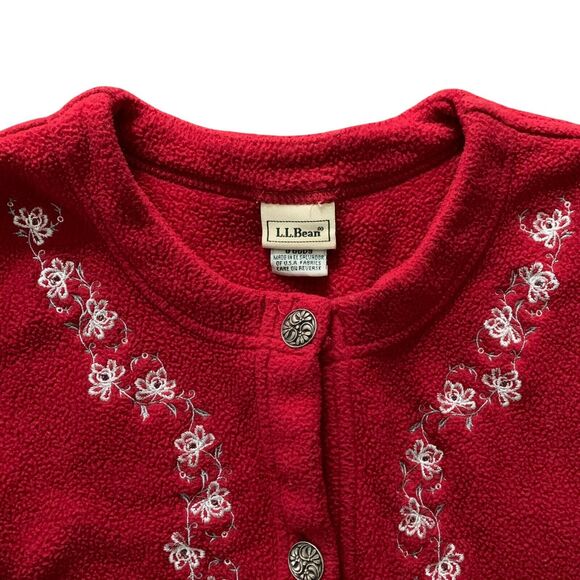L.L. Bean Women's Vintage Fleece Cardigan Sweater Jacket Red Small Embroidered - Picture 3 of 12